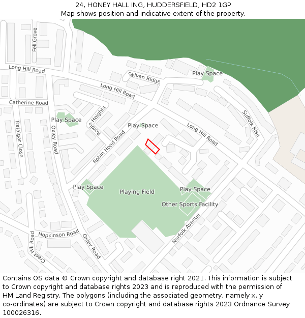 24, HONEY HALL ING, HUDDERSFIELD, HD2 1GP: Location map and indicative extent of plot