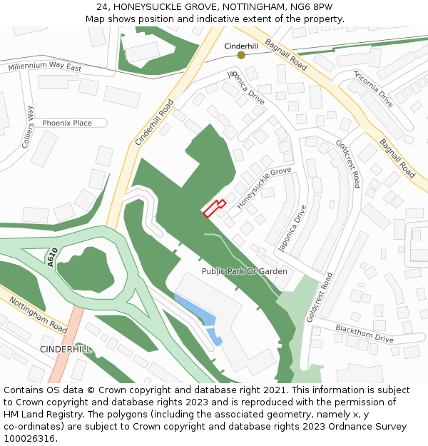 24, HONEYSUCKLE GROVE, NOTTINGHAM, NG6 8PW: Location map and indicative extent of plot