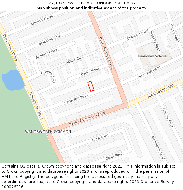 24, HONEYWELL ROAD, LONDON, SW11 6EG: Location map and indicative extent of plot