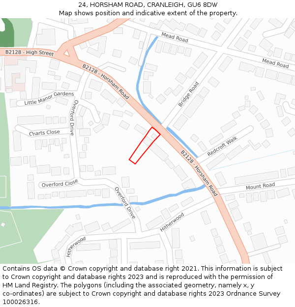 24, HORSHAM ROAD, CRANLEIGH, GU6 8DW: Location map and indicative extent of plot