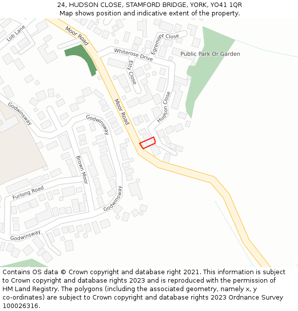 24, HUDSON CLOSE, STAMFORD BRIDGE, YORK, YO41 1QR: Location map and indicative extent of plot