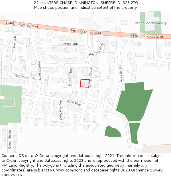 24, HUNTERS CHASE, DINNINGTON, SHEFFIELD, S25 2TQ: Location map and indicative extent of plot