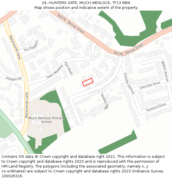 24, HUNTERS GATE, MUCH WENLOCK, TF13 6BW: Location map and indicative extent of plot