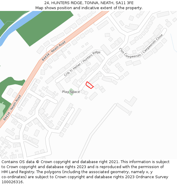 24, HUNTERS RIDGE, TONNA, NEATH, SA11 3FE: Location map and indicative extent of plot