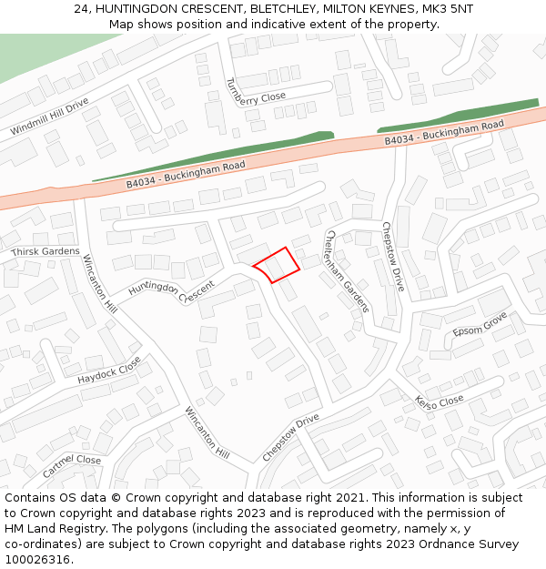 24, HUNTINGDON CRESCENT, BLETCHLEY, MILTON KEYNES, MK3 5NT: Location map and indicative extent of plot
