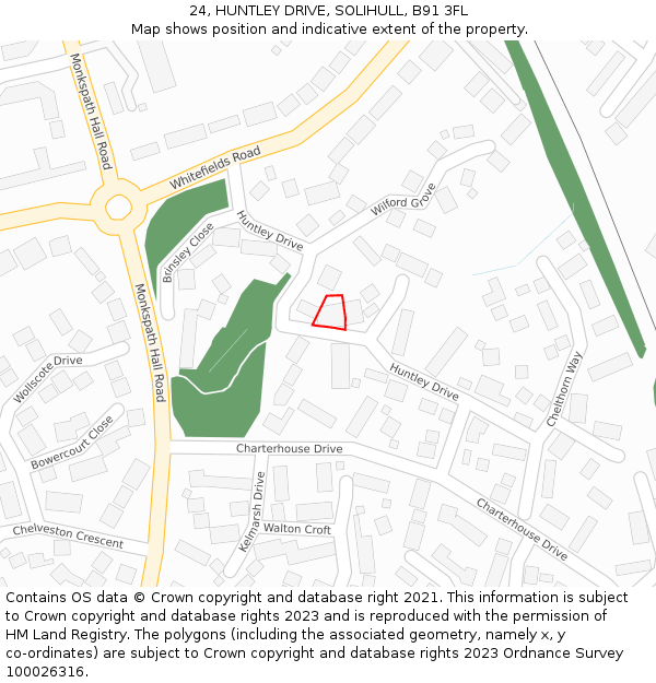 24, HUNTLEY DRIVE, SOLIHULL, B91 3FL: Location map and indicative extent of plot