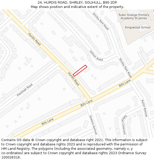 24, HURDIS ROAD, SHIRLEY, SOLIHULL, B90 2DP: Location map and indicative extent of plot