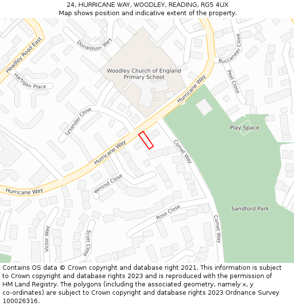 24, HURRICANE WAY, WOODLEY, READING, RG5 4UX: Location map and indicative extent of plot
