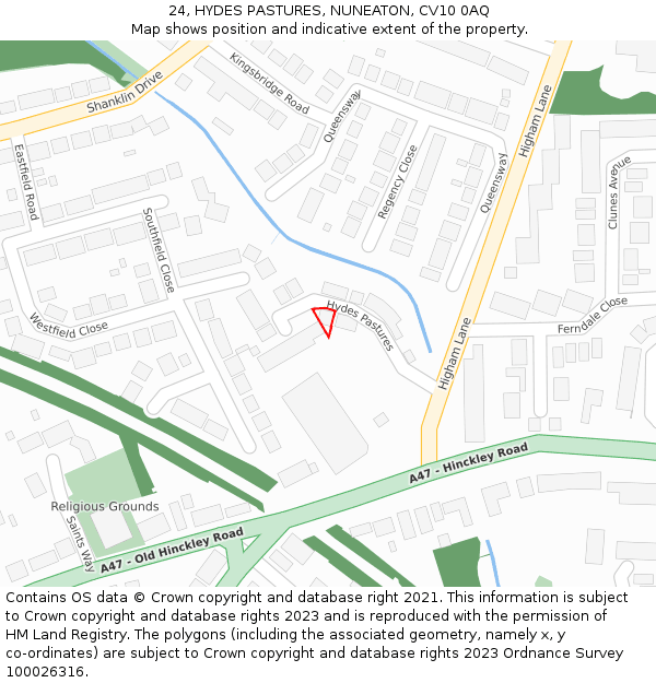 24, HYDES PASTURES, NUNEATON, CV10 0AQ: Location map and indicative extent of plot