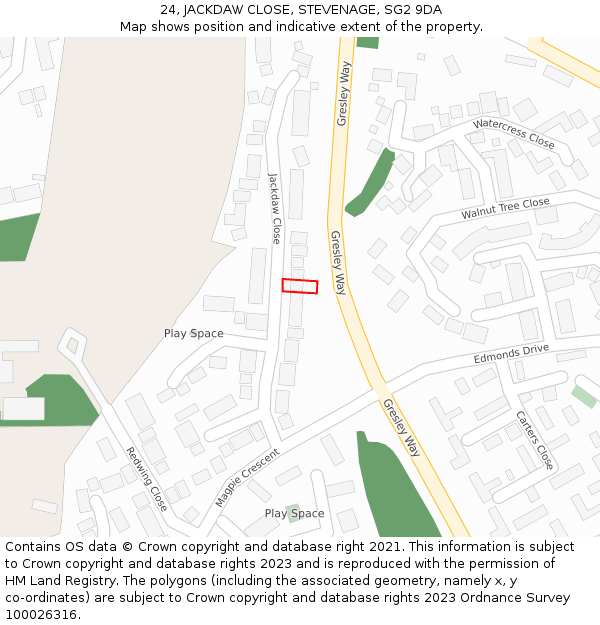 24, JACKDAW CLOSE, STEVENAGE, SG2 9DA: Location map and indicative extent of plot