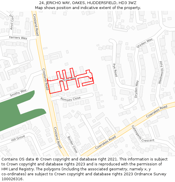 24, JERICHO WAY, OAKES, HUDDERSFIELD, HD3 3WZ: Location map and indicative extent of plot