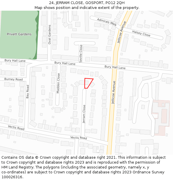 24, JERRAM CLOSE, GOSPORT, PO12 2QH: Location map and indicative extent of plot