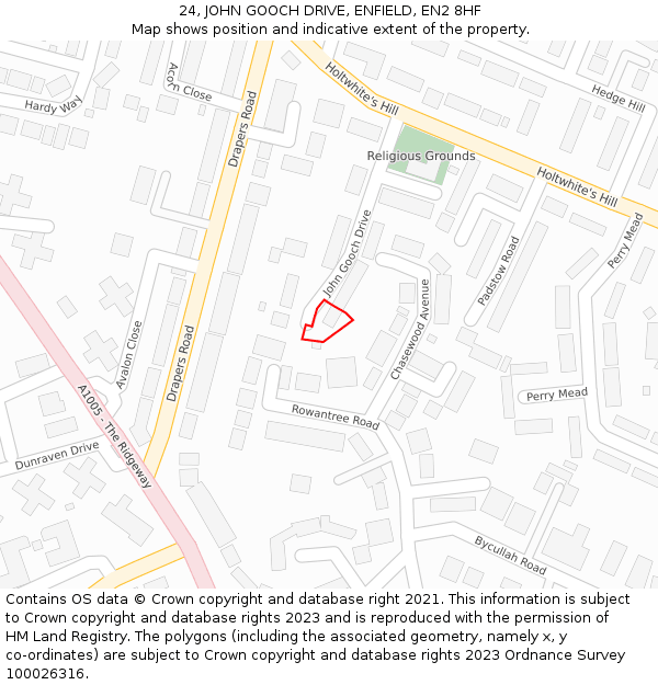 24, JOHN GOOCH DRIVE, ENFIELD, EN2 8HF: Location map and indicative extent of plot