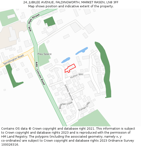 24, JUBILEE AVENUE, FALDINGWORTH, MARKET RASEN, LN8 3FF: Location map and indicative extent of plot