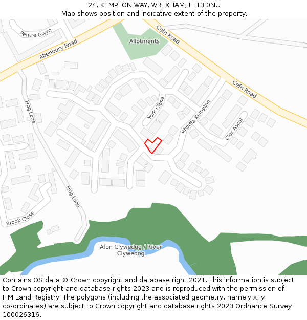 24, KEMPTON WAY, WREXHAM, LL13 0NU: Location map and indicative extent of plot