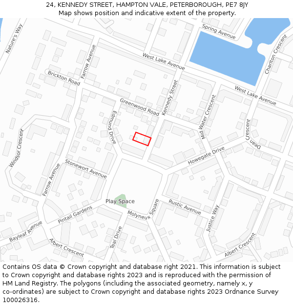 24, KENNEDY STREET, HAMPTON VALE, PETERBOROUGH, PE7 8JY: Location map and indicative extent of plot