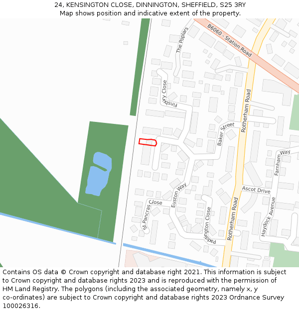 24, KENSINGTON CLOSE, DINNINGTON, SHEFFIELD, S25 3RY: Location map and indicative extent of plot