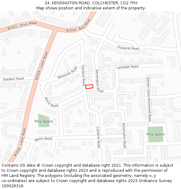 24, KENSINGTON ROAD, COLCHESTER, CO2 7FH: Location map and indicative extent of plot
