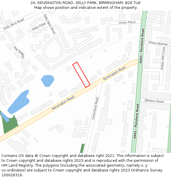 24, KENSINGTON ROAD, SELLY PARK, BIRMINGHAM, B29 7LW: Location map and indicative extent of plot