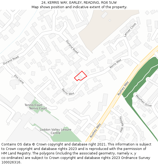 24, KERRIS WAY, EARLEY, READING, RG6 5UW: Location map and indicative extent of plot