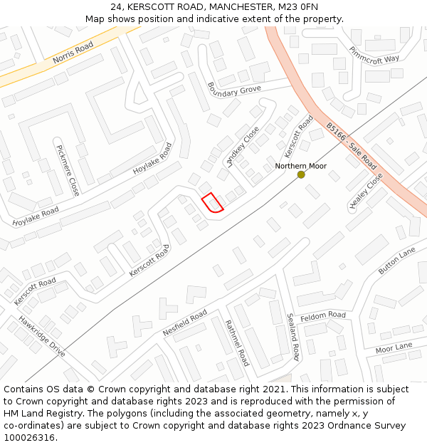 24, KERSCOTT ROAD, MANCHESTER, M23 0FN: Location map and indicative extent of plot
