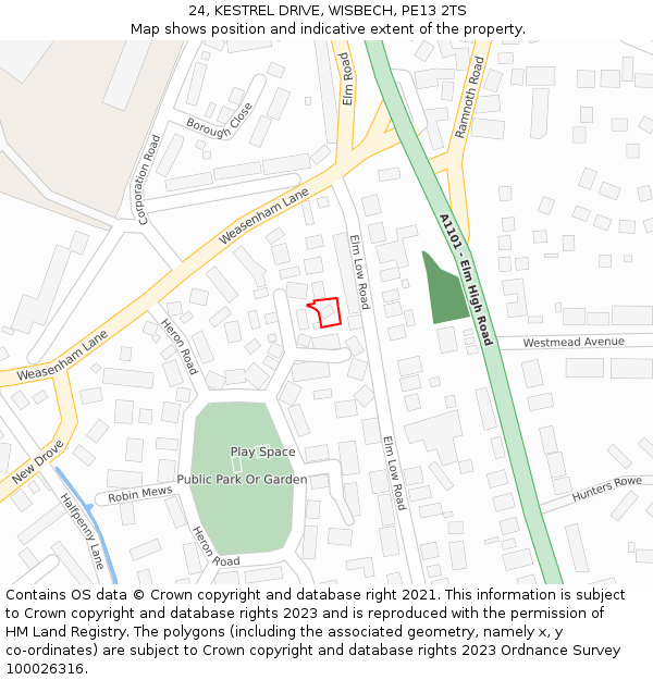 24, KESTREL DRIVE, WISBECH, PE13 2TS: Location map and indicative extent of plot