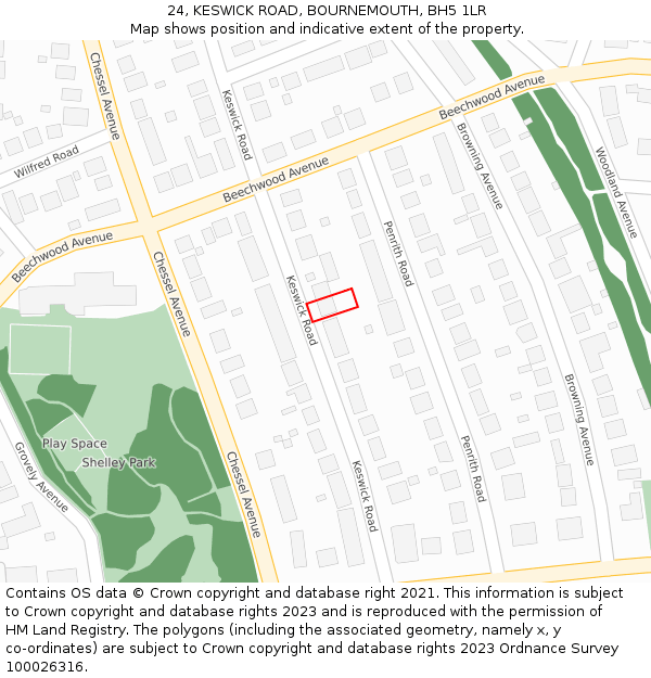 24, KESWICK ROAD, BOURNEMOUTH, BH5 1LR: Location map and indicative extent of plot