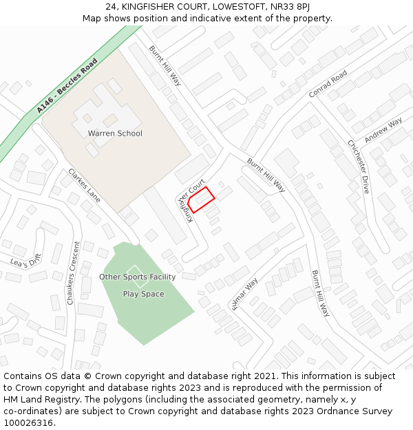 24, KINGFISHER COURT, LOWESTOFT, NR33 8PJ: Location map and indicative extent of plot