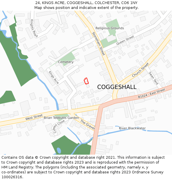 24, KINGS ACRE, COGGESHALL, COLCHESTER, CO6 1NY: Location map and indicative extent of plot