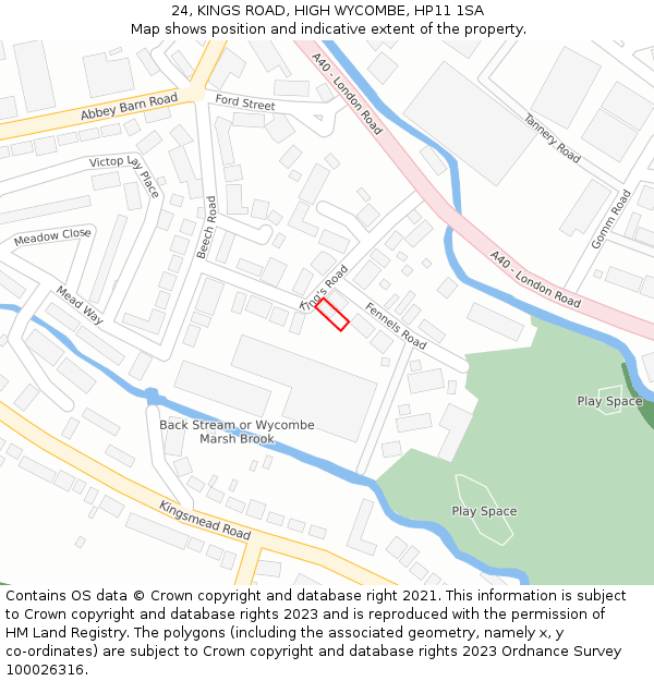 24, KINGS ROAD, HIGH WYCOMBE, HP11 1SA: Location map and indicative extent of plot