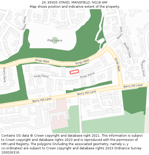 24, KINGS STAND, MANSFIELD, NG18 4AY: Location map and indicative extent of plot