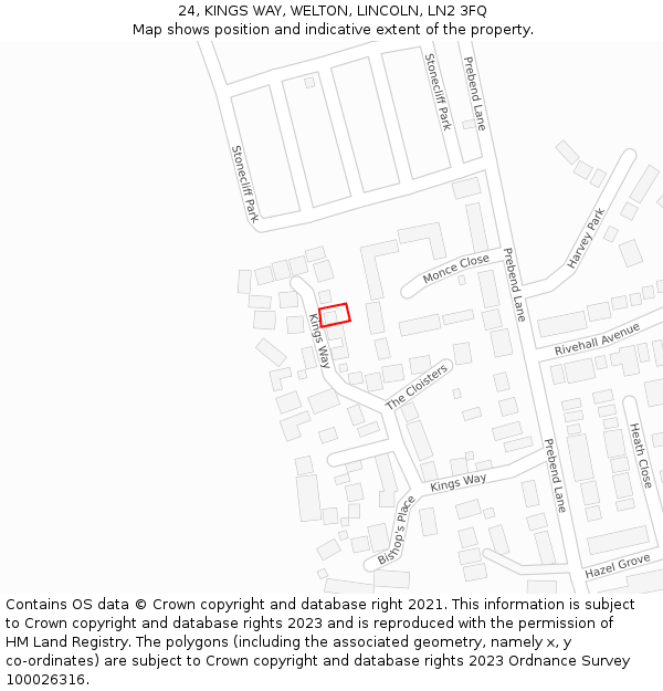 24, KINGS WAY, WELTON, LINCOLN, LN2 3FQ: Location map and indicative extent of plot