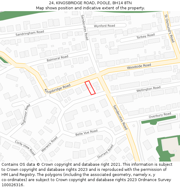 24, KINGSBRIDGE ROAD, POOLE, BH14 8TN: Location map and indicative extent of plot