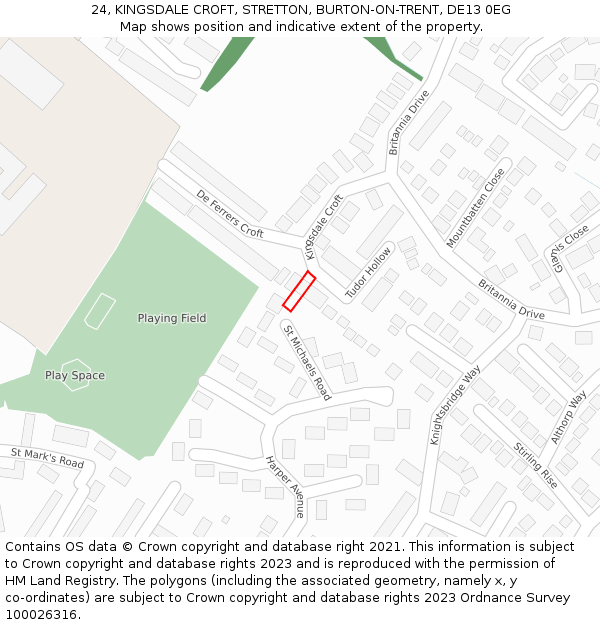 24, KINGSDALE CROFT, STRETTON, BURTON-ON-TRENT, DE13 0EG: Location map and indicative extent of plot