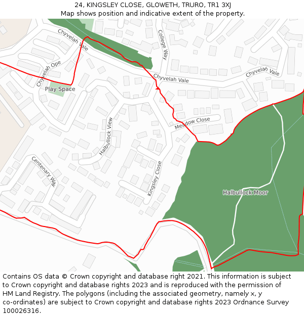 24, KINGSLEY CLOSE, GLOWETH, TRURO, TR1 3XJ: Location map and indicative extent of plot