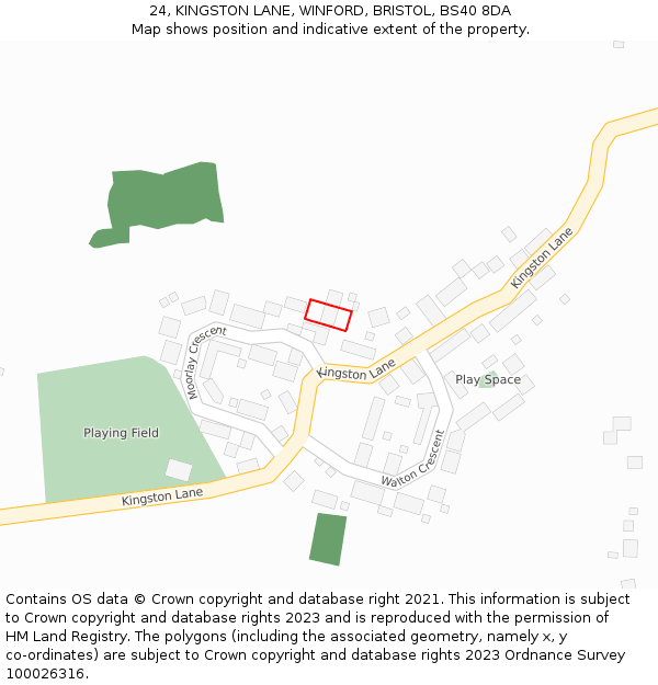 24, KINGSTON LANE, WINFORD, BRISTOL, BS40 8DA: Location map and indicative extent of plot