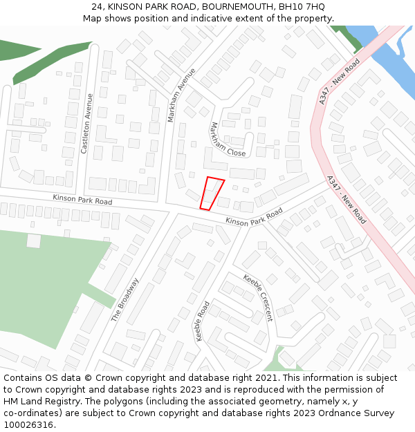 24, KINSON PARK ROAD, BOURNEMOUTH, BH10 7HQ: Location map and indicative extent of plot