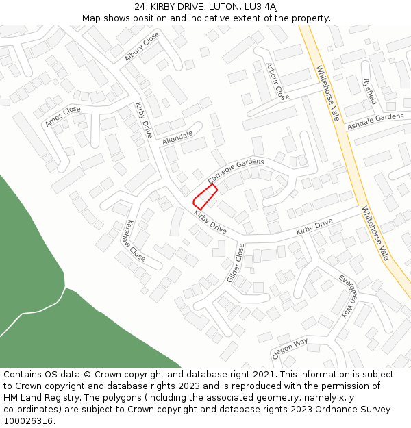 24, KIRBY DRIVE, LUTON, LU3 4AJ: Location map and indicative extent of plot