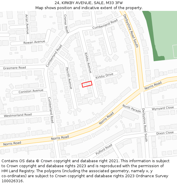 24, KIRKBY AVENUE, SALE, M33 3FW: Location map and indicative extent of plot