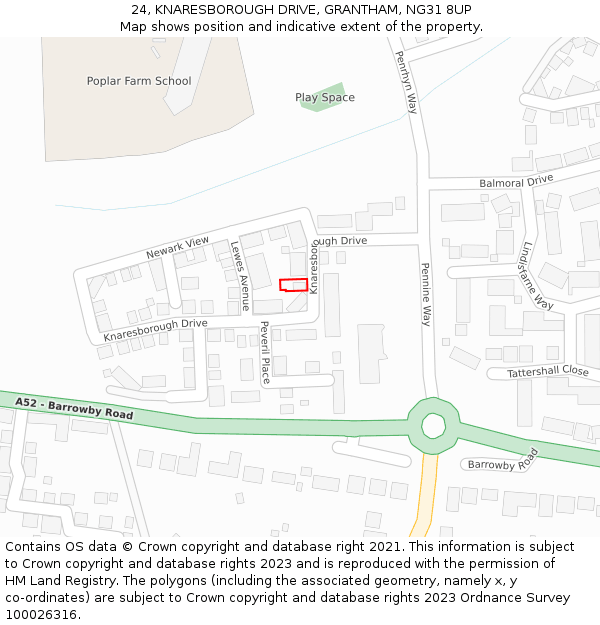 24, KNARESBOROUGH DRIVE, GRANTHAM, NG31 8UP: Location map and indicative extent of plot