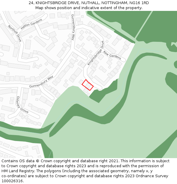 24, KNIGHTSBRIDGE DRIVE, NUTHALL, NOTTINGHAM, NG16 1RD: Location map and indicative extent of plot