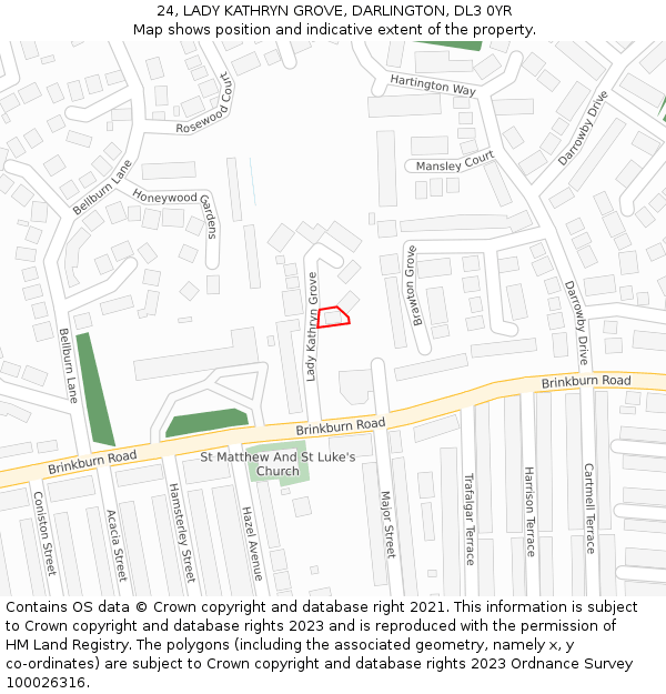 24, LADY KATHRYN GROVE, DARLINGTON, DL3 0YR: Location map and indicative extent of plot