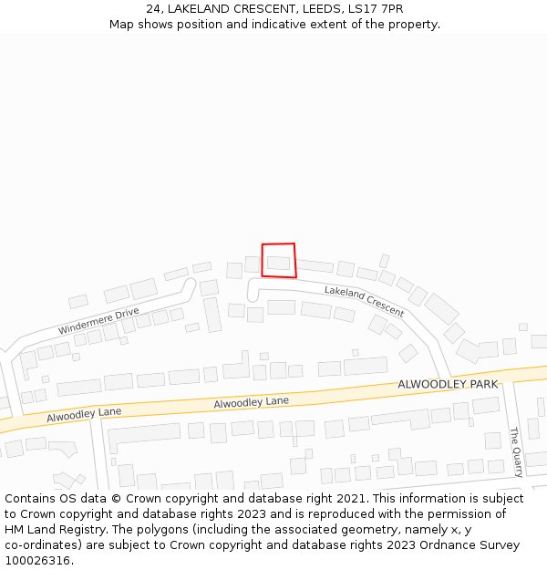 24, LAKELAND CRESCENT, LEEDS, LS17 7PR: Location map and indicative extent of plot
