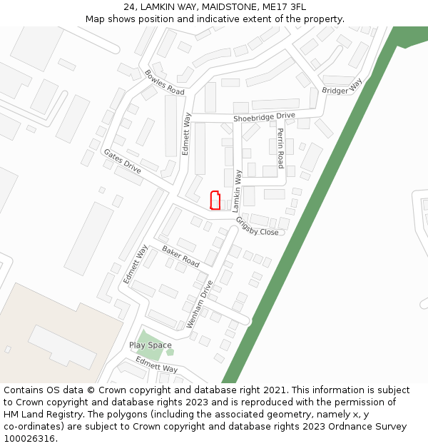 24, LAMKIN WAY, MAIDSTONE, ME17 3FL: Location map and indicative extent of plot