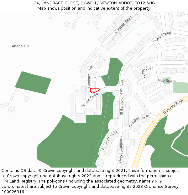 24, LANDRACE CLOSE, OGWELL, NEWTON ABBOT, TQ12 6UG: Location map and indicative extent of plot