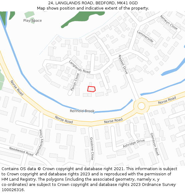 24, LANGLANDS ROAD, BEDFORD, MK41 0GD: Location map and indicative extent of plot