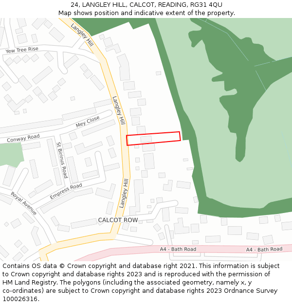 24, LANGLEY HILL, CALCOT, READING, RG31 4QU: Location map and indicative extent of plot