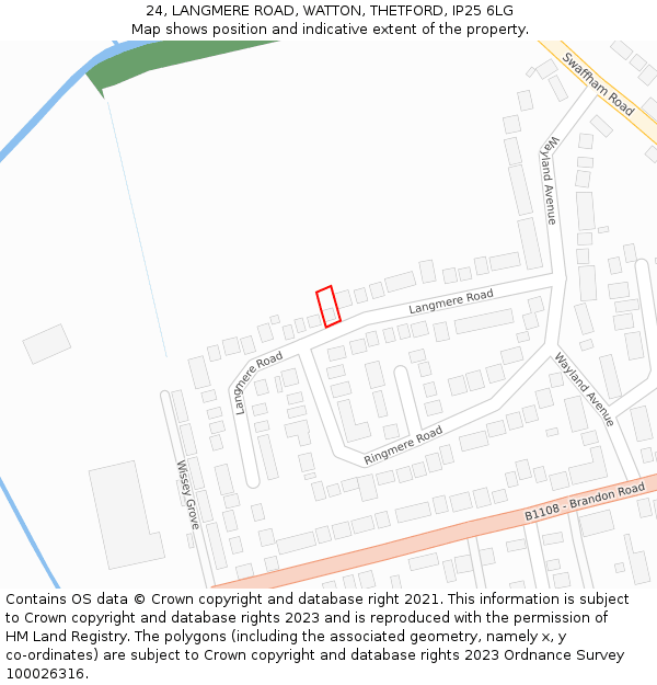 24, LANGMERE ROAD, WATTON, THETFORD, IP25 6LG: Location map and indicative extent of plot