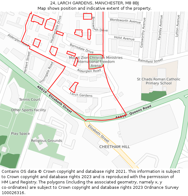 24, LARCH GARDENS, MANCHESTER, M8 8BJ: Location map and indicative extent of plot