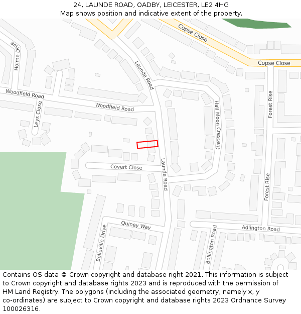 24, LAUNDE ROAD, OADBY, LEICESTER, LE2 4HG: Location map and indicative extent of plot